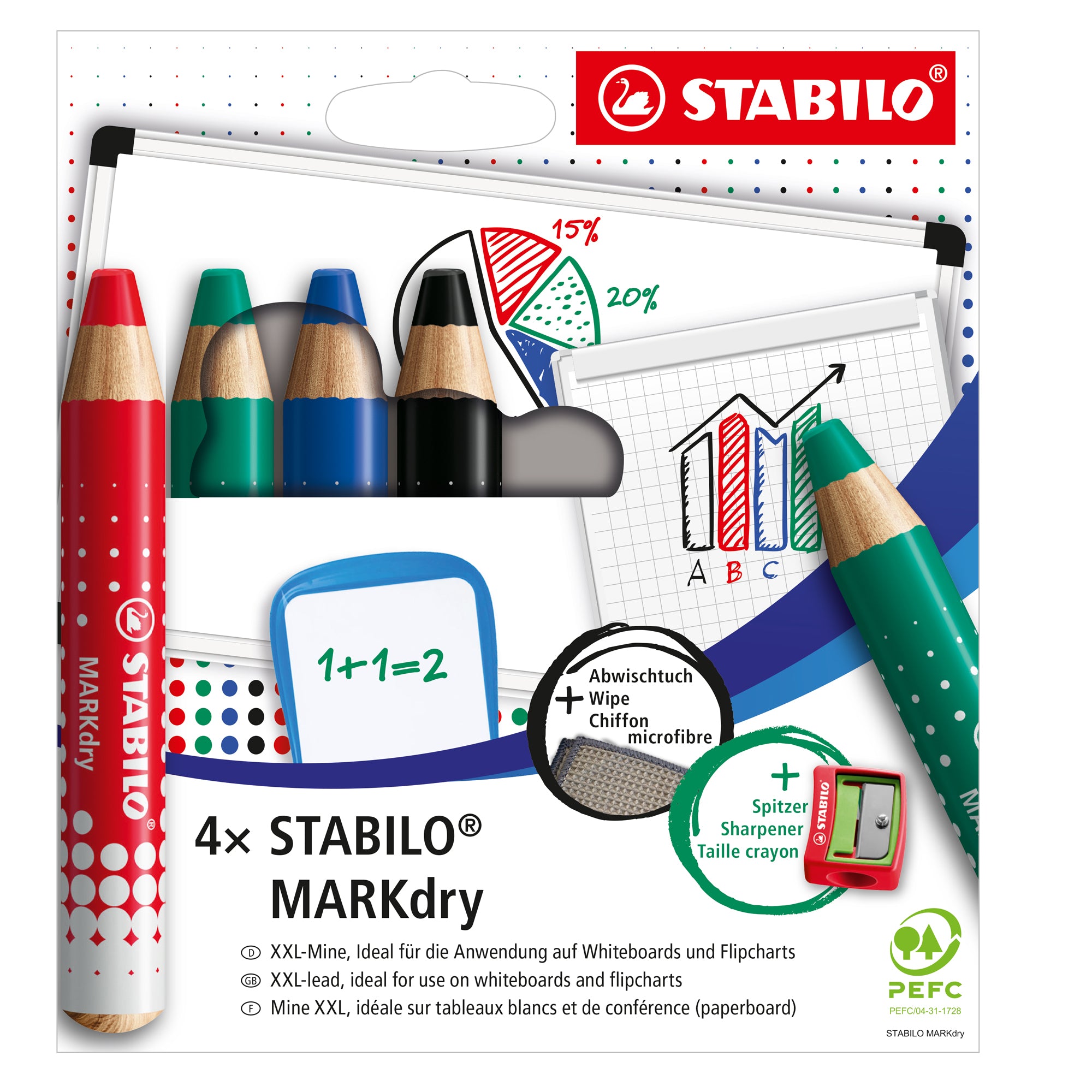 stabilo-astuccio-4-matitoni-lavagne-markdry-temperino-panno-microfibra