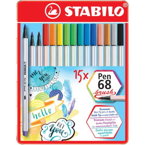stabilo-pennarelli-pen-68-brush-punta-pennello-m-1-mm-assortiti-scatola-metallo-15-pz-568-15-32