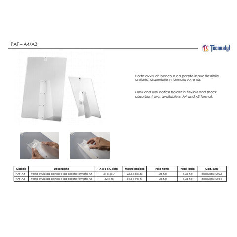 tecnostyl-porta-avvisi-banco-parete-pvc-flessibile-antiurto-trasparente-a3-paf-a3