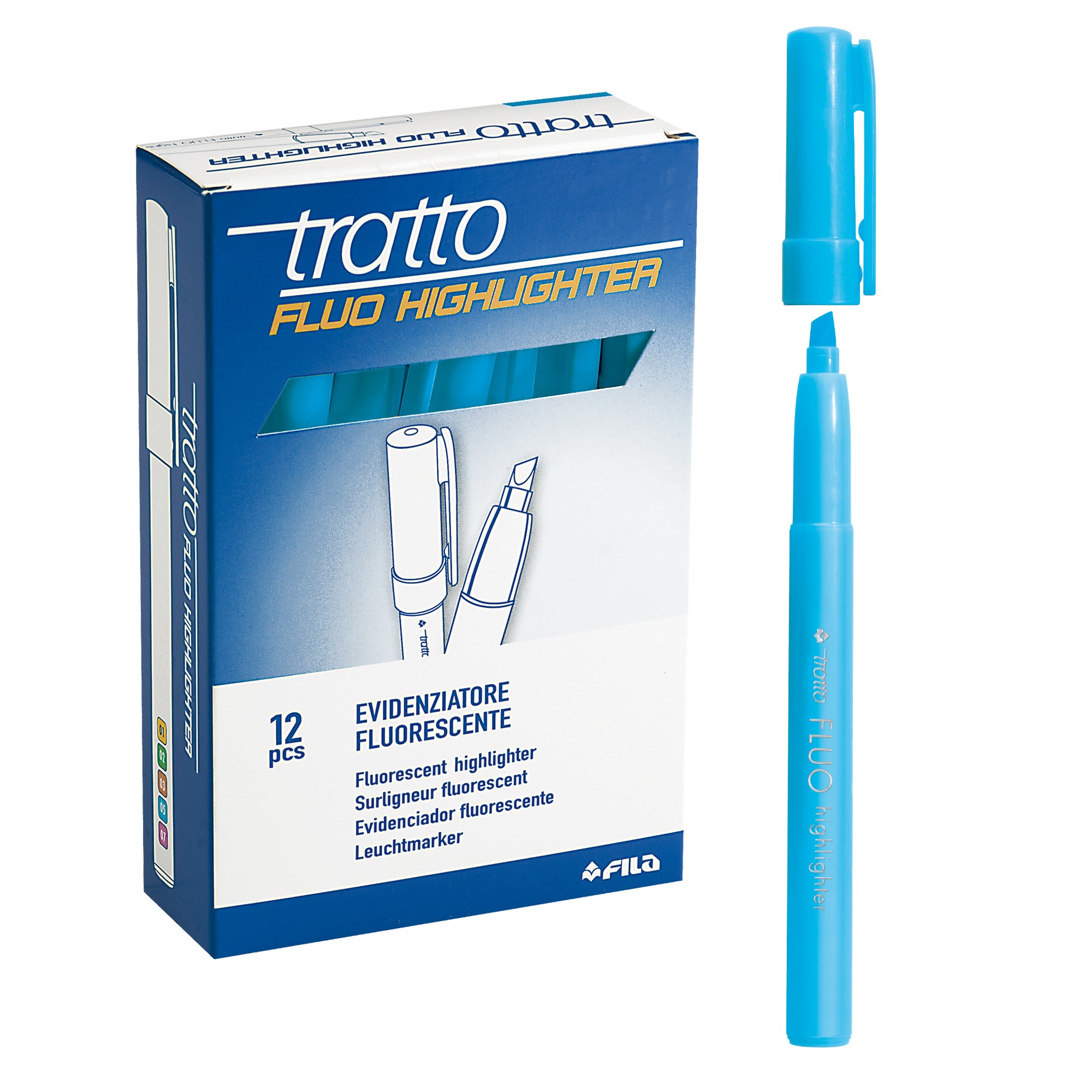 tratto-scatola-12-evidenziatori-highlighter-azzurro-fluo