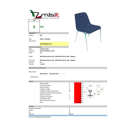 unisit-sedia-visitatore-esse-esc-4-gambe-acciaio-cromato-schienale-fisso-rosso-conf-5-pezzi-esc-5-ro