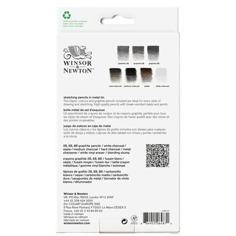 winsor-newton-scatola-metallo-10-matite-schizzo-assortite-winsornewton-nero-0490010