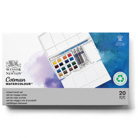 winsor-newton-set-acquerelli-winsornewton-cotman-painting-plus-16-mezzi-godet-3-tubetti-tempere-8-ml-colori-assortiti-