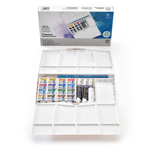 winsor-newton-set-acquerelli-winsornewton-cotman-painting-plus-16-mezzi-godet-3-tubetti-tempere-8-ml-colori-assortiti-