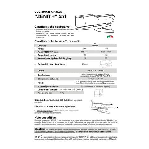 zenith-cucitrice-pinza-551-fino-35-fogli-grigio-0205511067