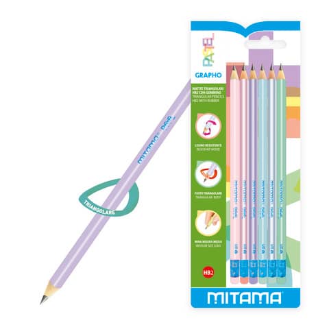 mitama-matita-triangolare-gommino-pastel-hb-fusto-colori-pastello-conf-6-pezzi-62545