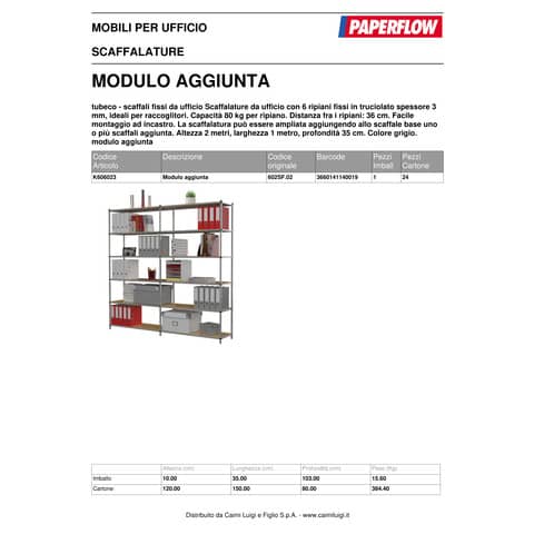 paperflow-modulo-aggiuntivo-scaffalatura-incastro-6-ripiani-fissi-100x35x200-cm-grigio-k606023