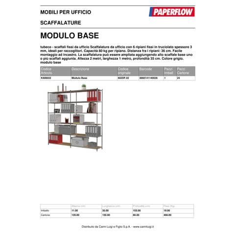 paperflow-modulo-base-scaffalatura-incastro-6-ripiani-fissi-tubeco-100x35x200-cm-grigio-k606022
