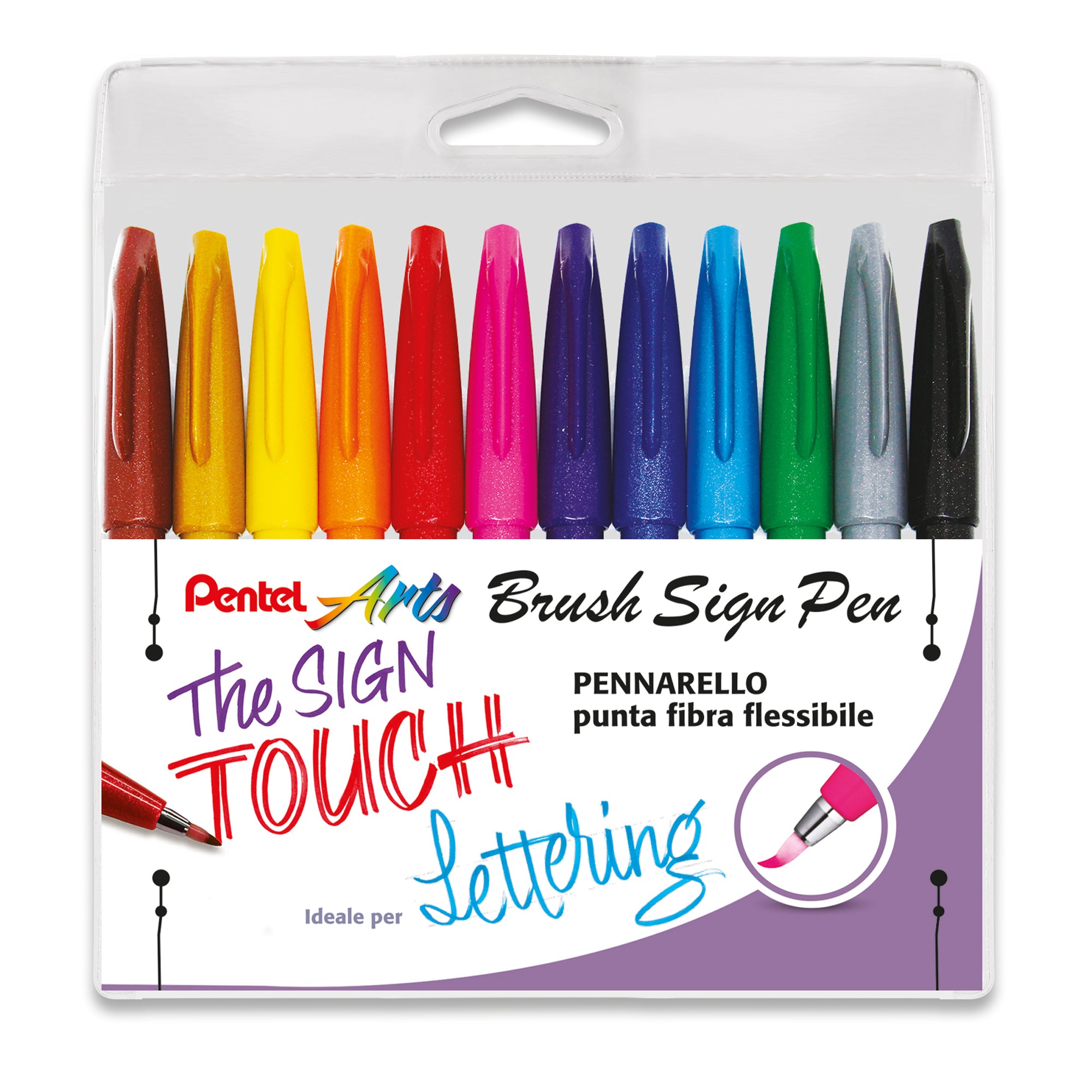 pentel-astuccio-12-sign-pen-brush-colori-assortiti