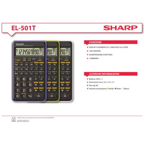 sharp-calcolatrice-scientifica-el-501t-146-funzioni-ampio-display-102-cifre-bianca-el501tbwh